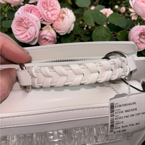 Steve Madden Small Top Handle Box Bag White Mini Crossbody Chain Accent NWT - Picture 2 of 9